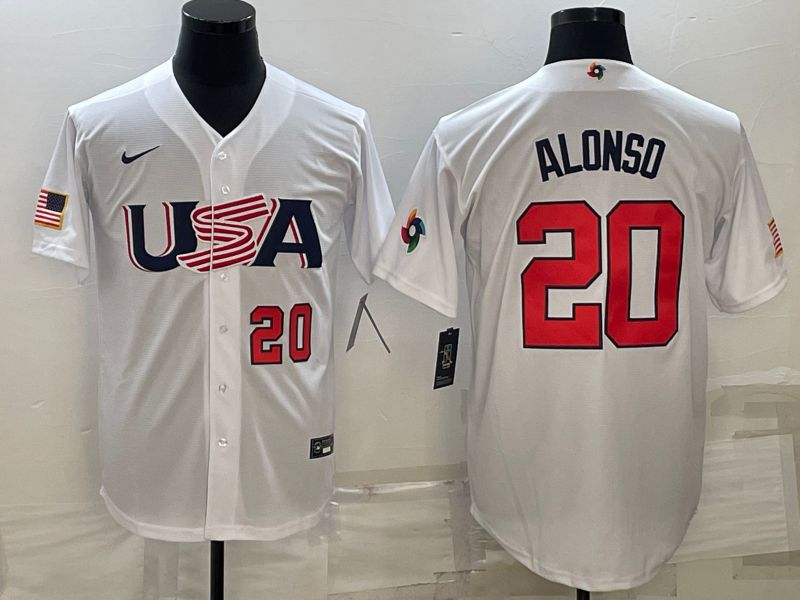 Men 2023 World Cub USA #20 Alonso White Nike MLB Jersey5->more jerseys->MLB Jersey